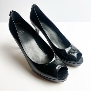 Stuart Weitzman Lillie patent leather peep-toe black platform pump size: 11